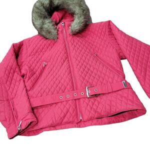 Obermeyer Quilted Faux Fur Trim Belted Ski Coat Medium